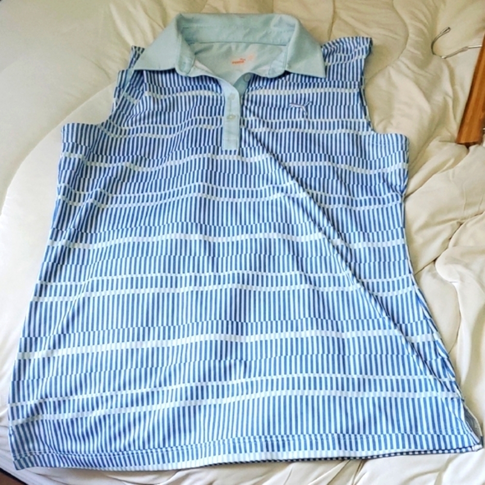 Puma Light Blue and White Polo Shirt